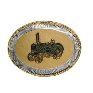 John Deere Silver Tone, Gold Tone & Enamel 2 Cylinder Tractor Belt Buckle (5429)
